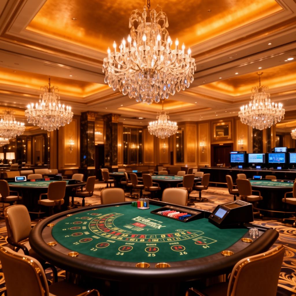 Luxury casino interior with crystal chandeliers