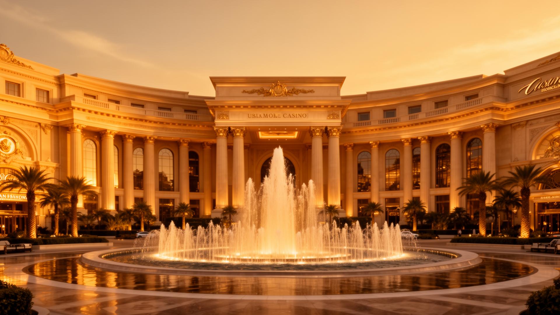 Luxury casino resort exterior at golden hour